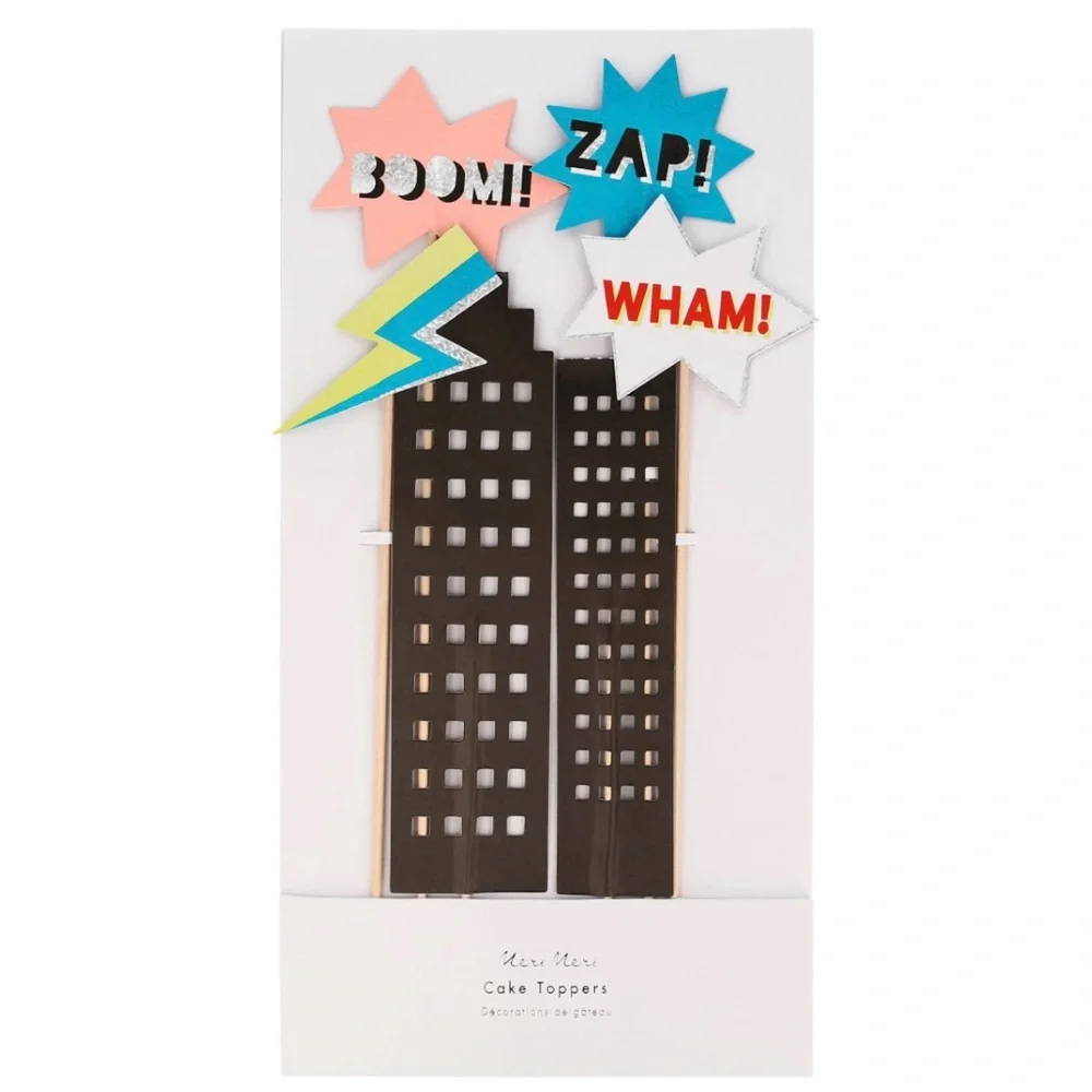 ♥️… MERI MERI Superhero Cake Topper Set - Black and White